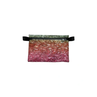 Small rectangular glittery zip pouch with black side straps (multicolor red to green)